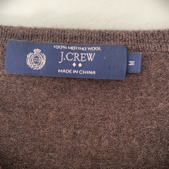 100% Merino Wool V-neck Sweater Long Sleeves J. Crew Size Medium Brown - Picture 2 of 8